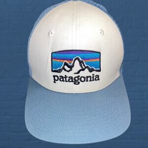 Patagonia P-6 Logo Trucker Hat Blue White Mesh Snapback Mid Crown Cap NetPlus